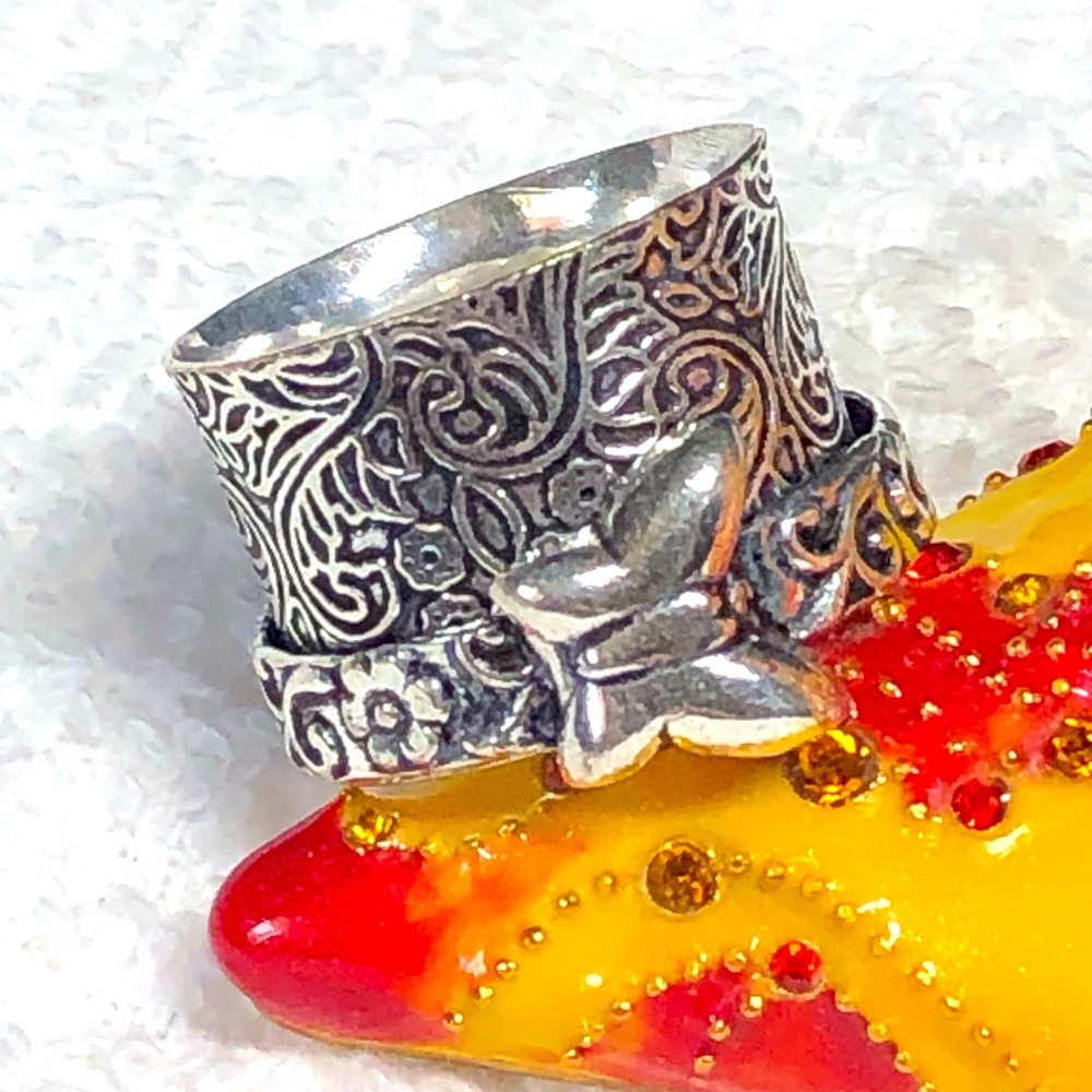 Sterling silver wide BAND “fidget” spinner ring -butterfly